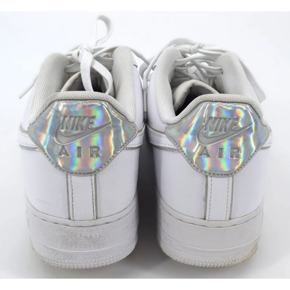 RARE Nike Air Force 1 07 LV8 Triple White Men Size 13 Good Iridescent AT6147-100